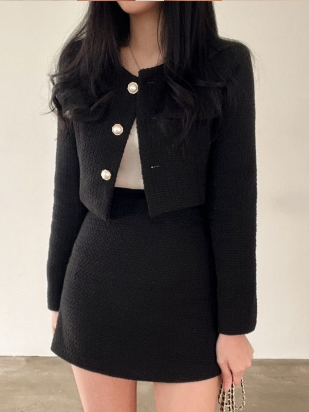 NEW Black tweed set with pearl buttons